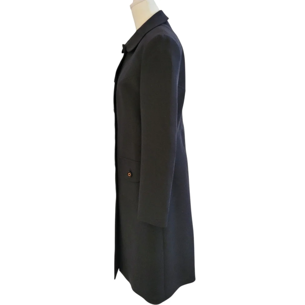Tory Burch Black Peter Pan Collar Logo Buttons Wool Blend Trench Coat Size 6